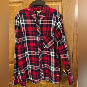 Women’s Woolrich Red, Navy Blue & White Flannel Plaid Shirt